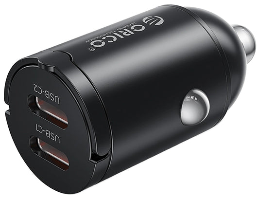 Orico MiniRing Biloplader, 30W, 3A, 2 x USB-C, Sort