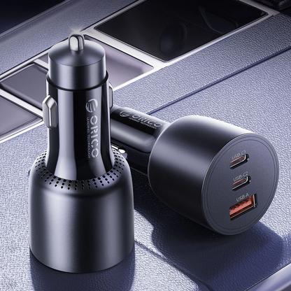Orico PowerLink Biloplader, 165W, 5A, 1 x USB-A - 2 x USB-C, Sort
