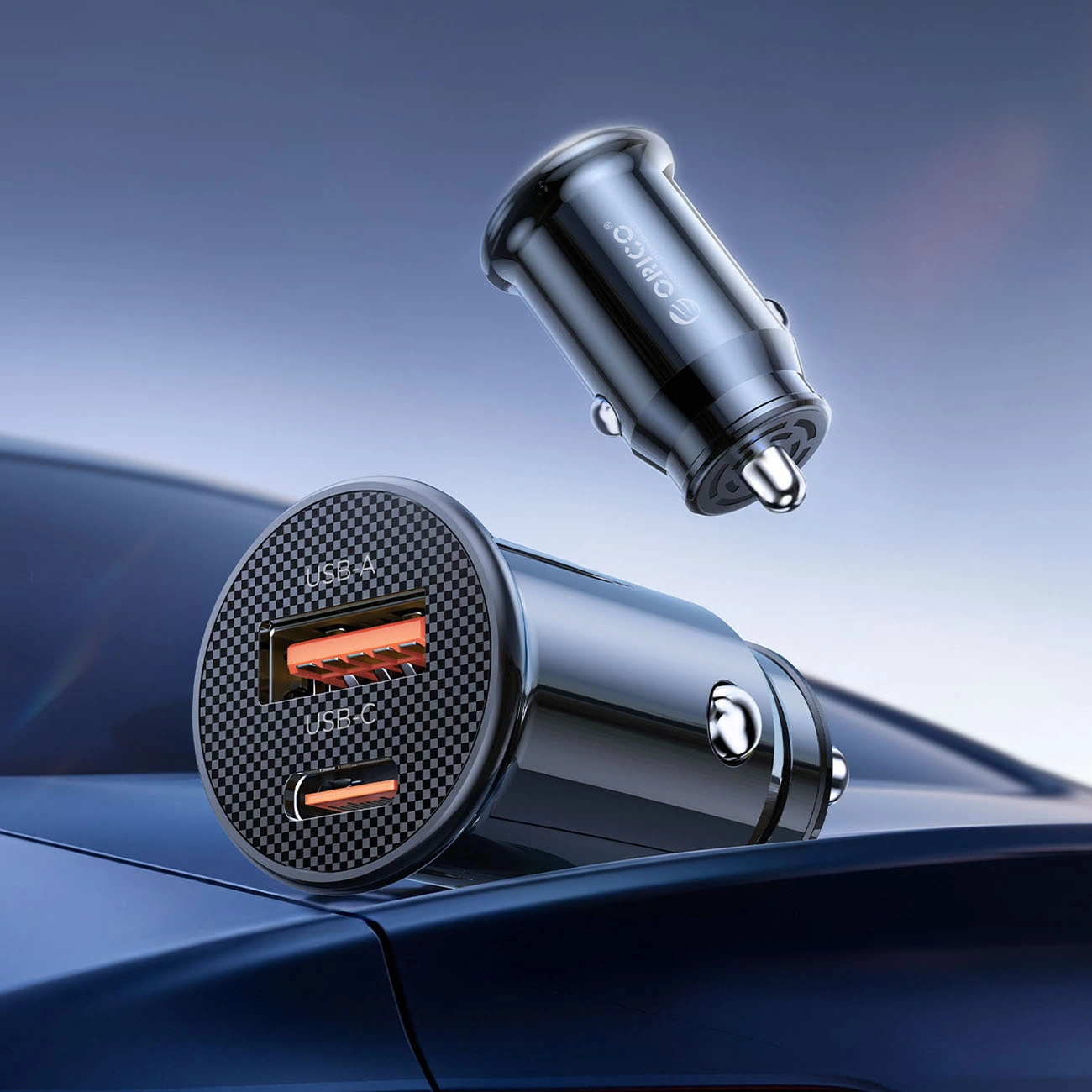 Orico PowerMini Biloplader, 30W, 3A, 1 x USB-A - 1 x USB-C, Sort