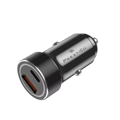 Biloplader Prestico K2A, 20W, 3A, 1 x USB-A - 1 x USB-C, Sort