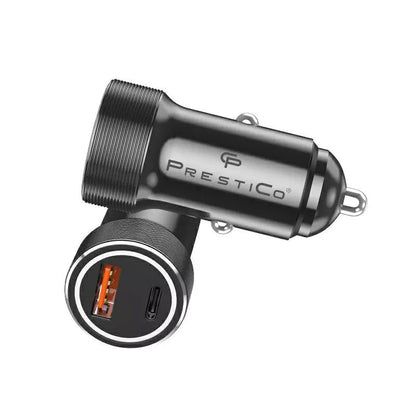 Biloplader Prestico K2A, 20W, 3A, 1 x USB-A - 1 x USB-C, Sort