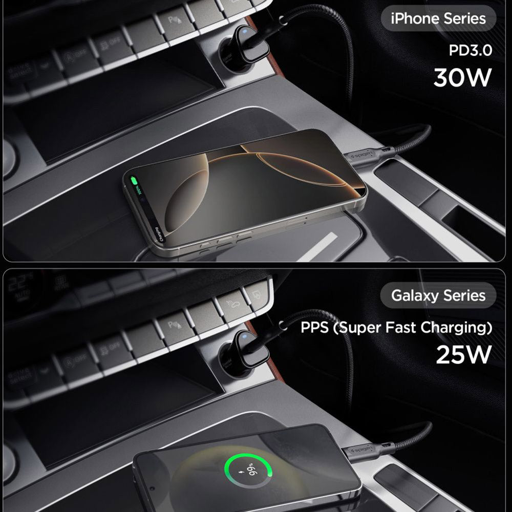 Biloplader Spigen EV301 Essential, 30W, 3A, 1 x USB-C, Sort