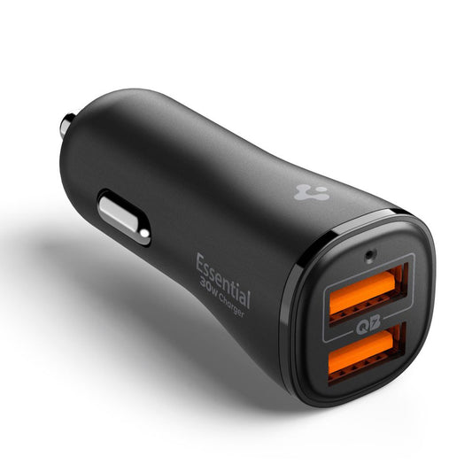 Biloplader Spigen EV302 Essential, 30W, 3A, 2 x USB-A, Sort