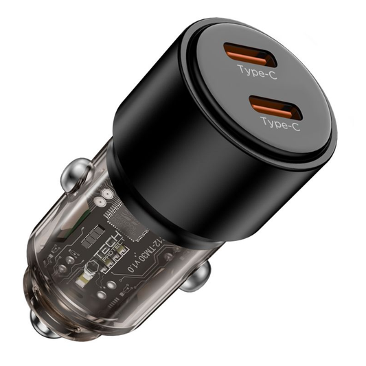 Tech-Protect CC03 Biloplader, 100W, 3,25A, 2 x USB-C, Sort