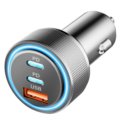 Biloplader Techsuit C6 DriveBoost, 60W, 3A, 1 x USB-A - 2 x USB-C, Sølv