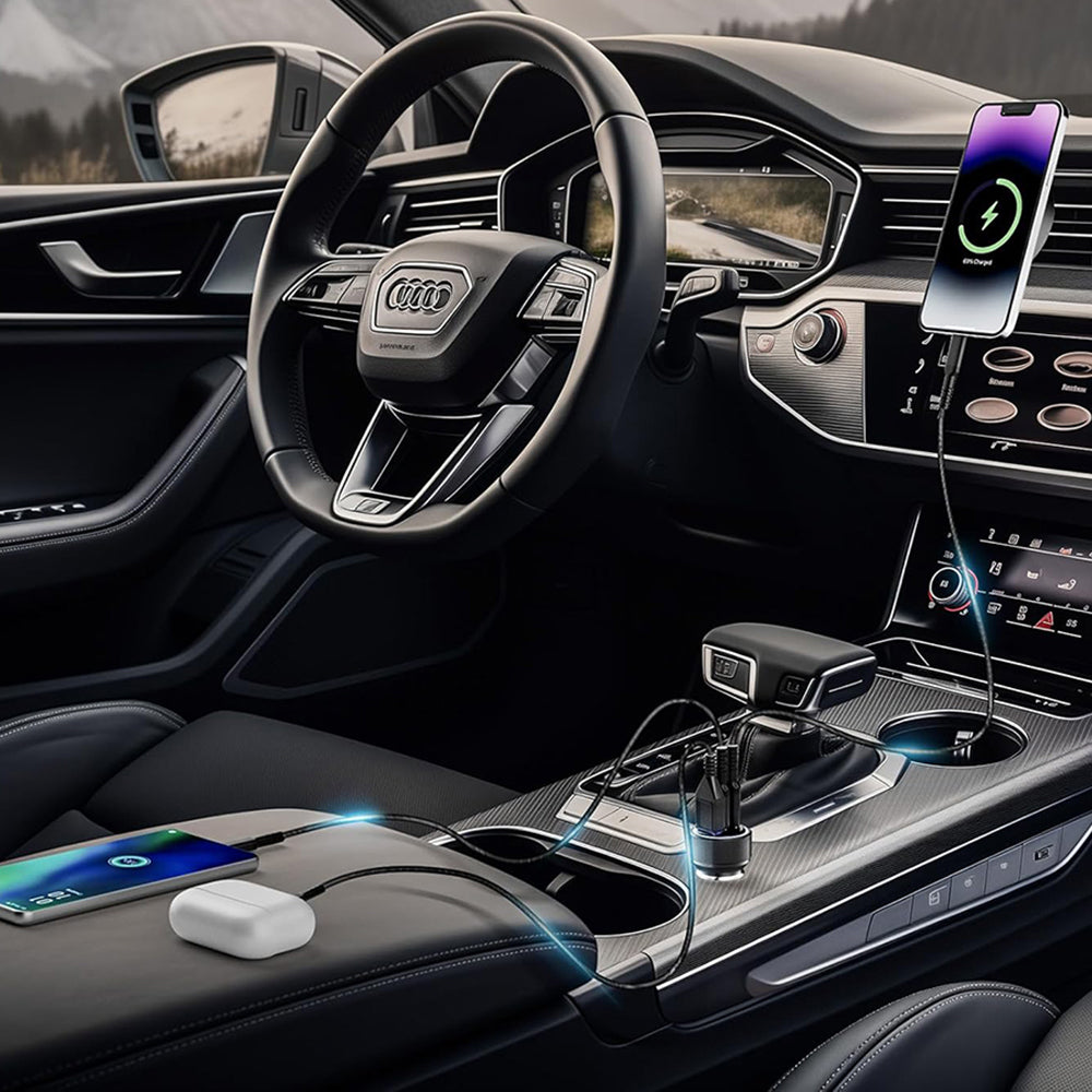 Biloplader Techsuit C6 DriveBoost, 60W, 3A, 1 x USB-A - 2 x USB-C, Sølv