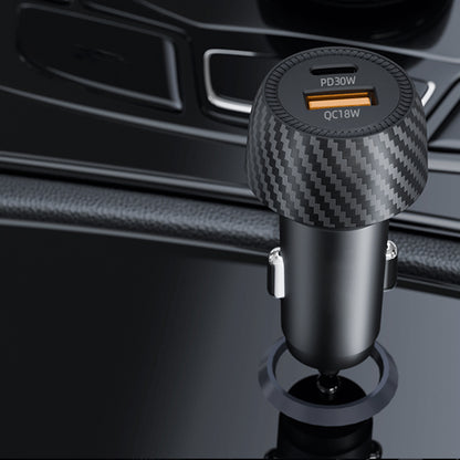 Techsuit C7 CarbonVolt Car Charger, 48W, 3A, 1 x USB-A - 1 x USB-C, Black