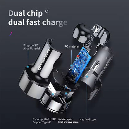 Techsuit TE-P31 Premium Car Charger, 48W, 3A, 1 x USB-A - 1 x USB-C, Black