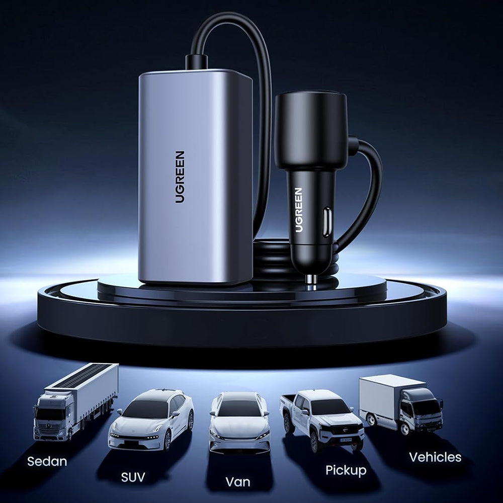 Biloplader UGREEN EC706, 150W, 5A, 1 x USB-A - 3 x USB-C, Sort