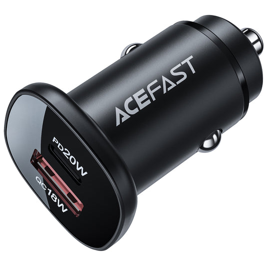 Biloplader Acefast B1, 38W, 3A, 1 x USB-A - 1 x USB-C, Sort