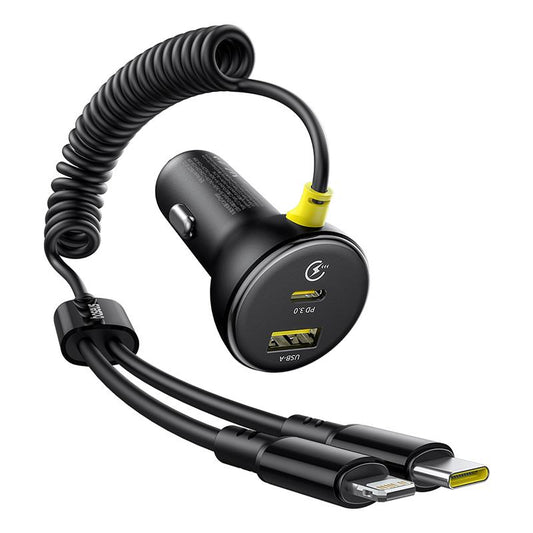 Biloplader med USB-C / Lightning-kabel Baseus Circular, 60W, 3A, 1 x USB-A - 1 x USB-C, Sort C00035902121-00