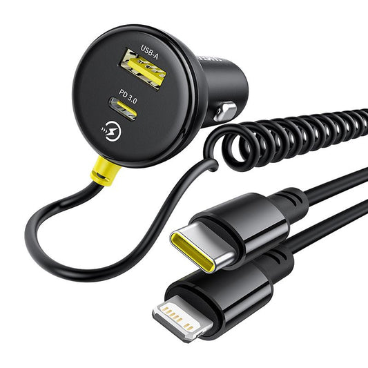 Biloplader med USB-C / Lightning-kabel Baseus Circular, 60W, 3A, 1 x USB-A - 1 x USB-C, Sort C00035902121-00