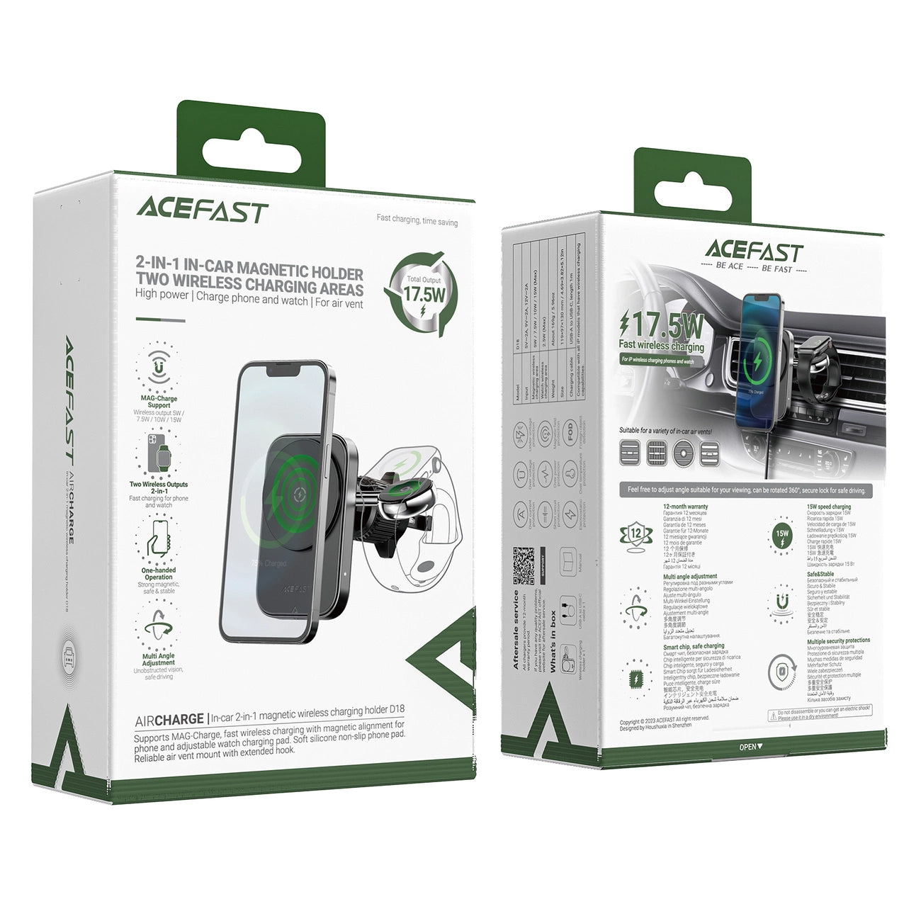 Trådløs Biloplader Acefast D18 2in1, 15W, 1.67A, Sort