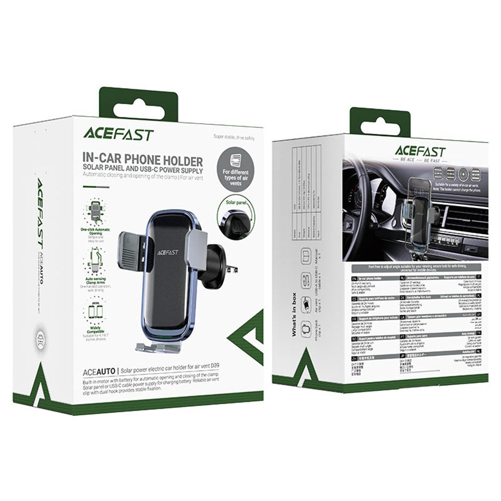 Trådløs Biloplader Acefast D39 med Solpanel, 15W, 1.67A, Sort