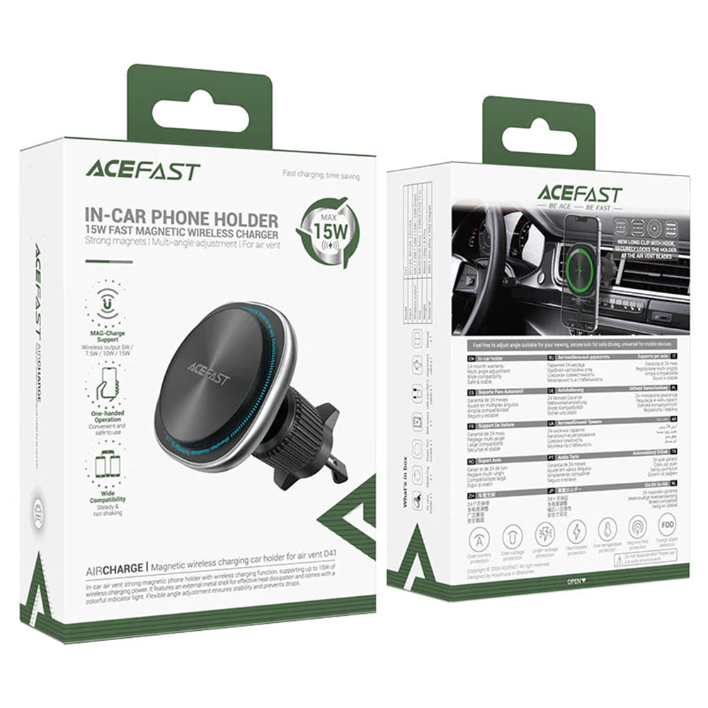 Trådløs Biloplader Acefast D41, 15W, 1.67A, Sølv