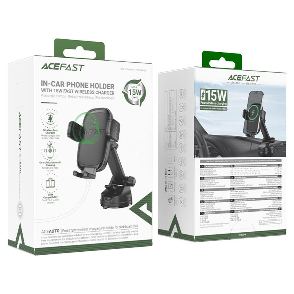 Trådløs Biloplader Acefast D49, 15W, 1.67A, Sort