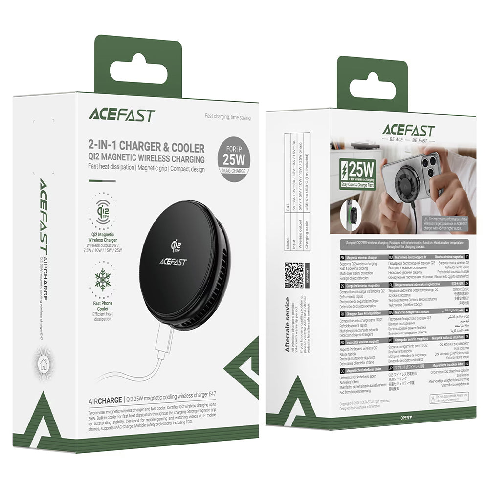 Acefast E47 2i1 trådløs netoplader, 25W, sort