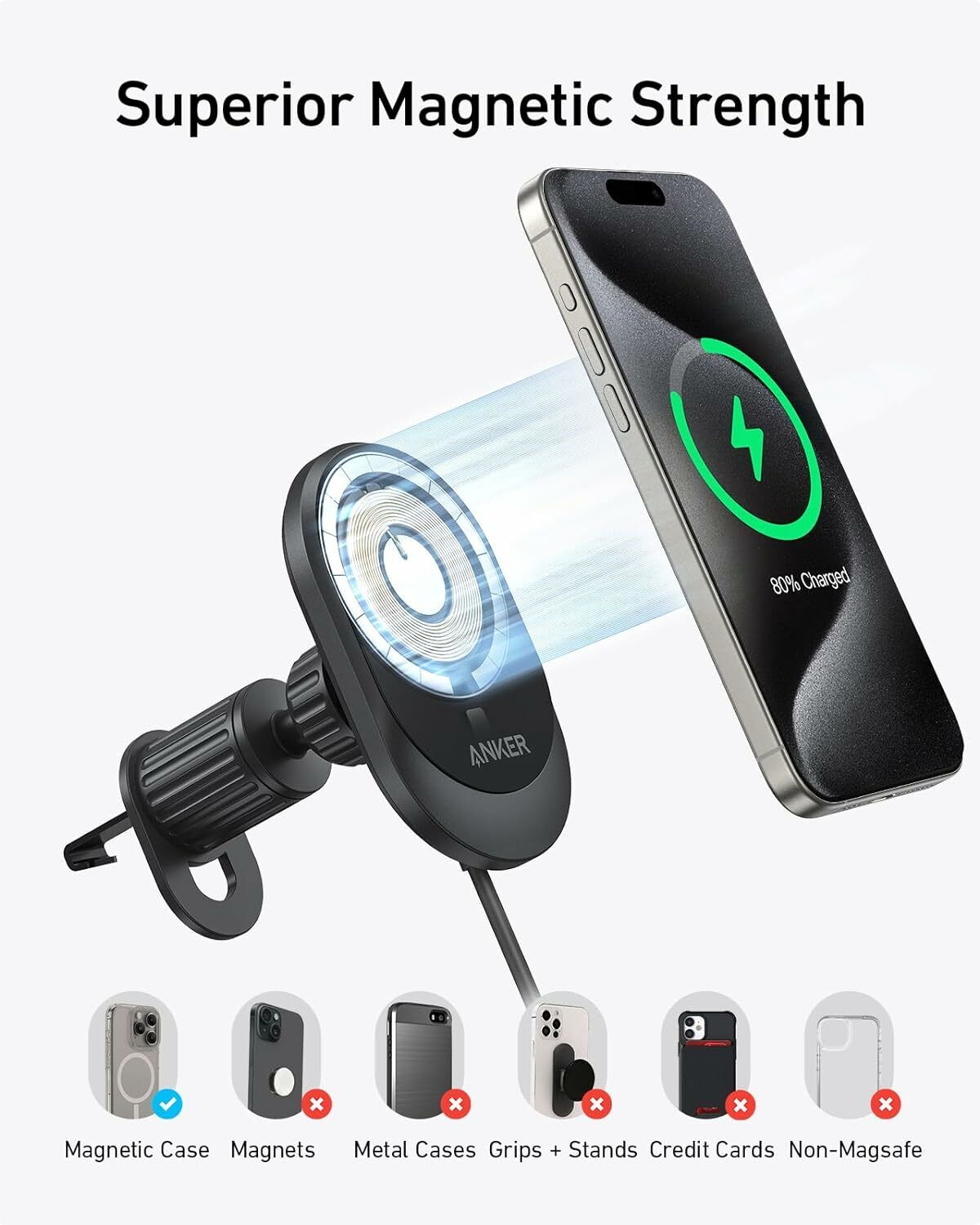Anker MagGo Trådløs Biloplader, 15W, 1.67A, Sort B2932G11