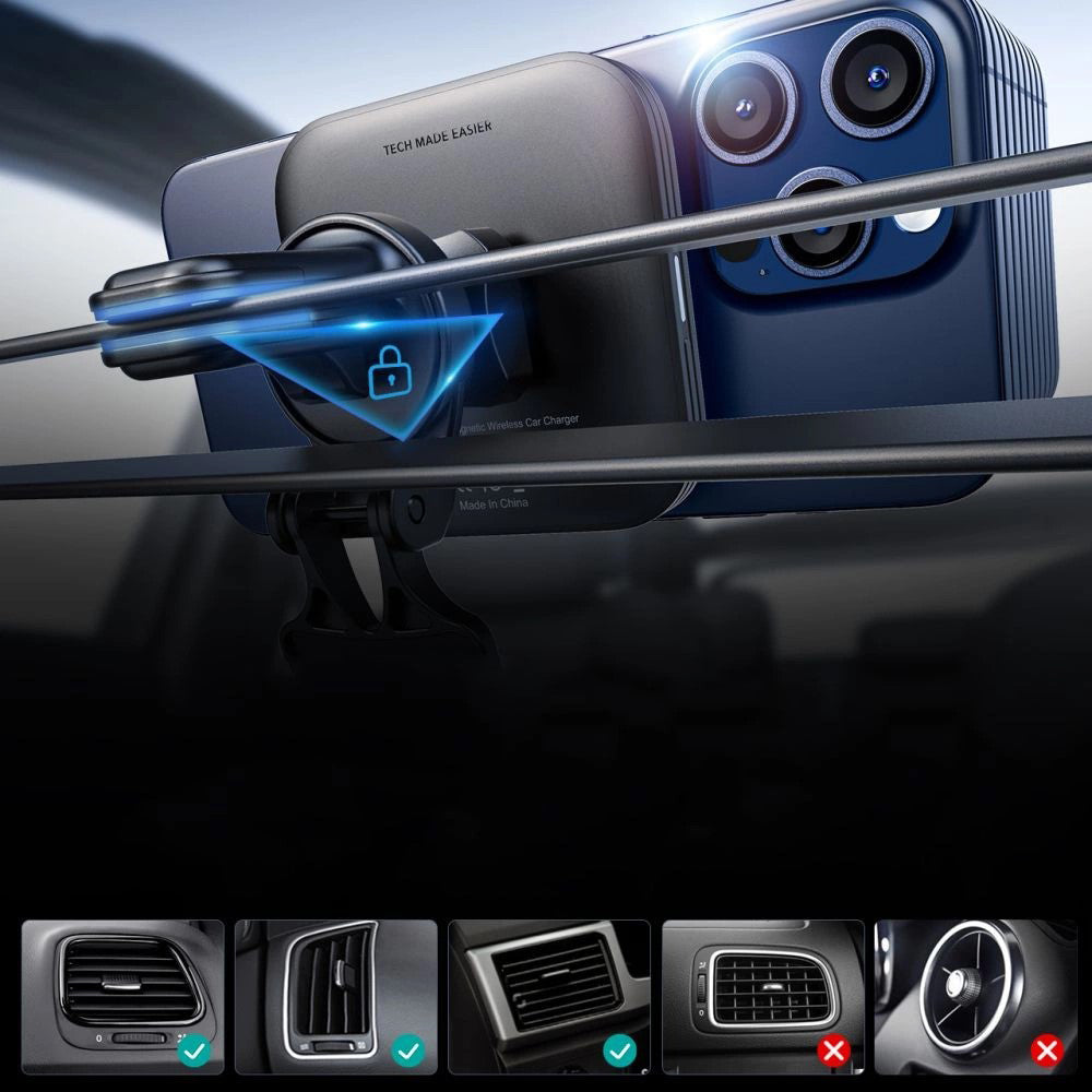 Trådløs Biloplader ESR HaloLock Vent, 15W, 1.67A, Sort