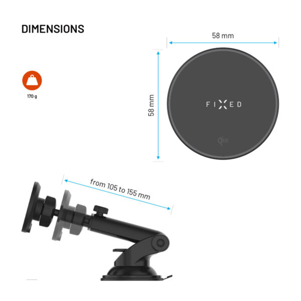 Trådløs Biloplader Fixed MagRound 2 XL, 15W, 1.67A, Sort