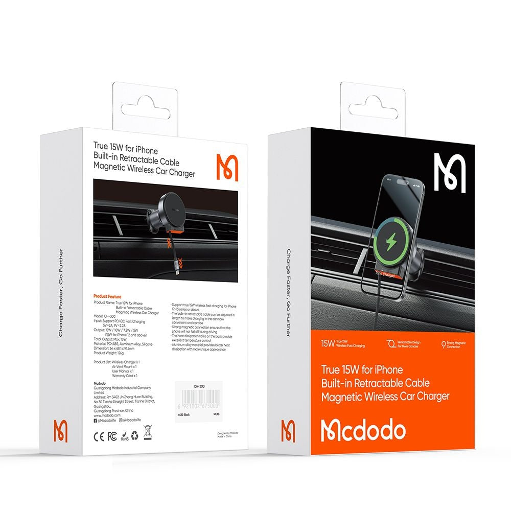 Trådløs Biloplader McDodo CH-3000, 15W, 1.67A, Sort