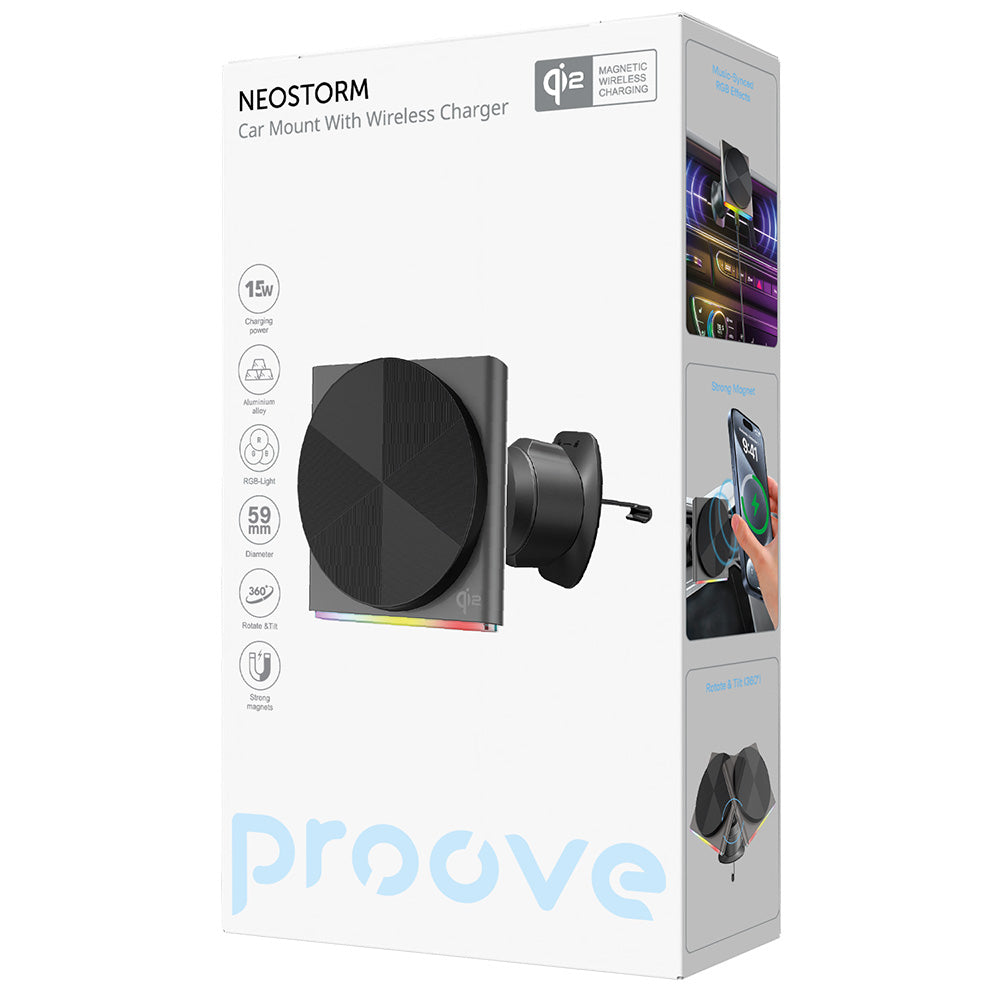 Trådløs Biloplader Proove Neostorm, 15W, 1.67A, Grå WHNS15002003