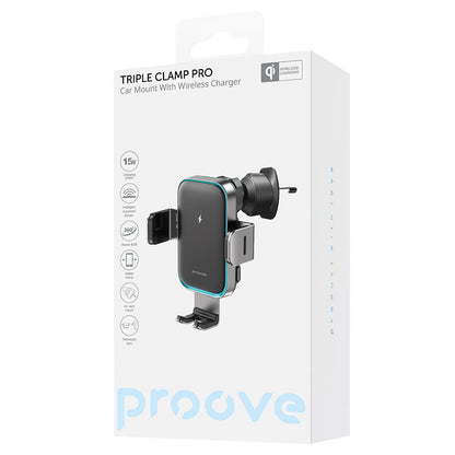 Trådløs Biloplader Proove Triple Clamp Pro, 15W, 1.67A, Grå WHTP15010004
