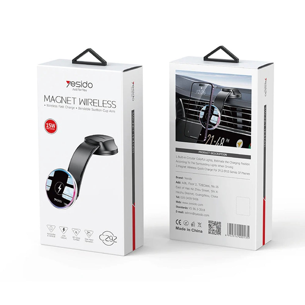 Trådløs Biloplader Yesido C292, 15W, 1.67A, Sort