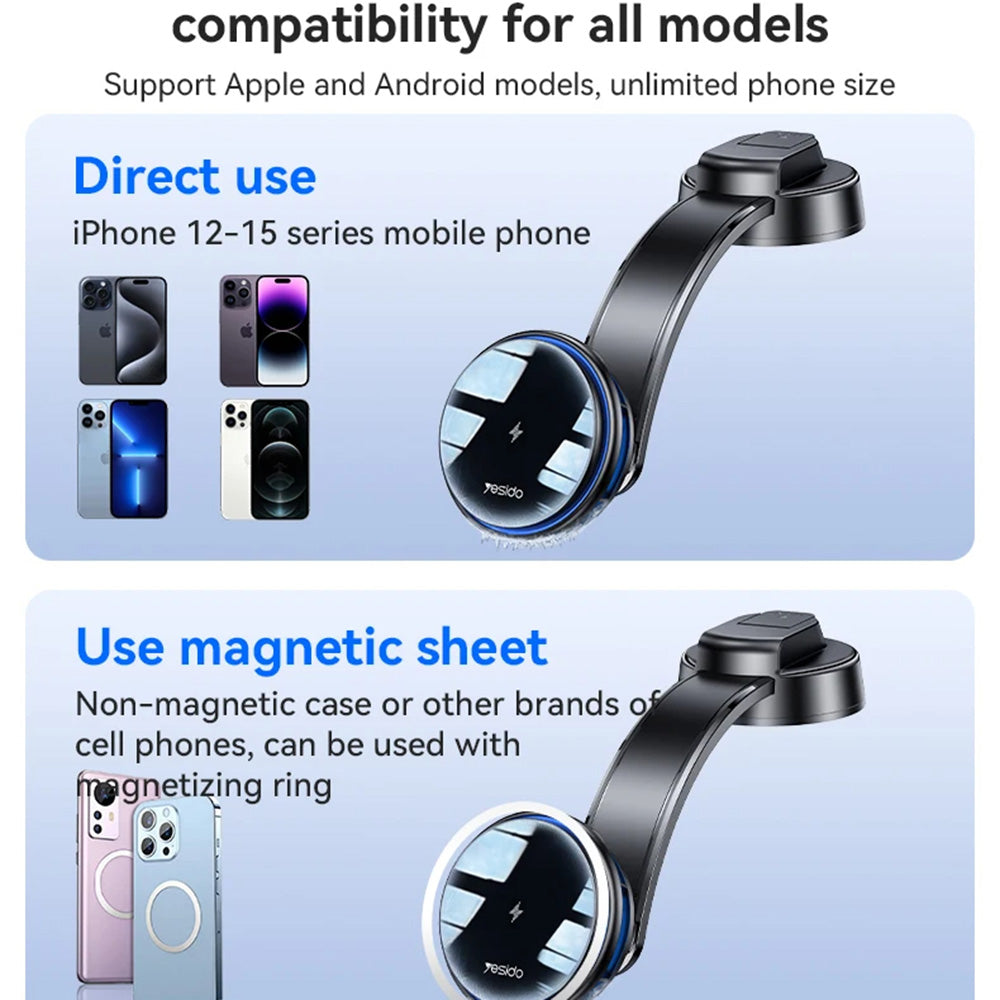 Trådløs Biloplader Yesido C311, 15W, 1.67A, Sort