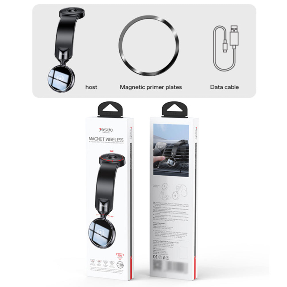 Trådløs Biloplader Yesido C316, 15W, 1.67A, Sort