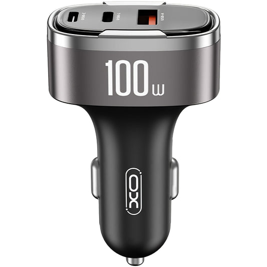 Biloplader XO Design CC61, 100W, 3A, 1 x Lightning - 1 x USB-A - 1 x USB-C, Grå