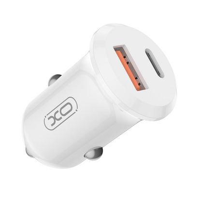 Biloplader XO Design CC69, 30W, 3A, 1 x USB-A - 1 x USB-C, Hvid