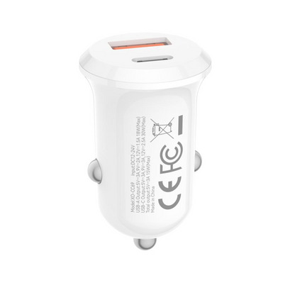 Biloplader XO Design CC69, 30W, 3A, 1 x USB-A - 1 x USB-C, Hvid