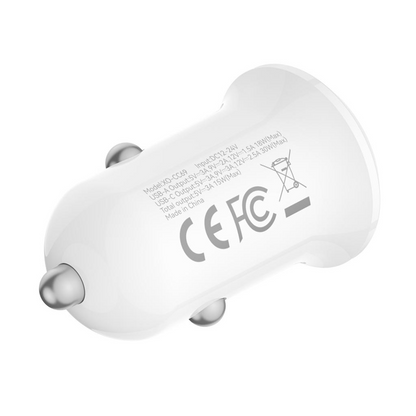 Biloplader XO Design CC69, 30W, 3A, 1 x USB-A - 1 x USB-C, Hvid