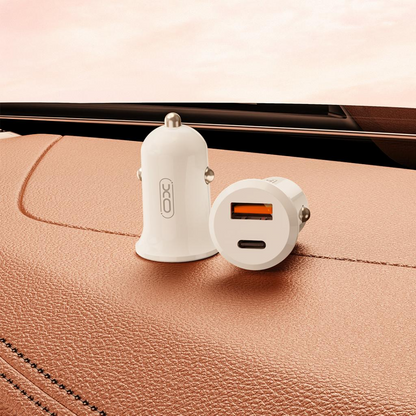 Biloplader XO Design CC69, 30W, 3A, 1 x USB-A - 1 x USB-C, Hvid