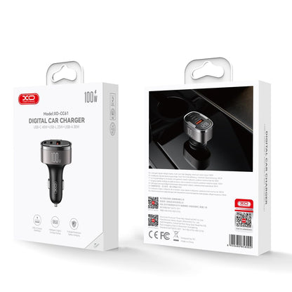 XO Design CC61 Car Charger, 100W, 3A, 1 x Lightning - 1 x USB-A - 1 x USB-C, Gray