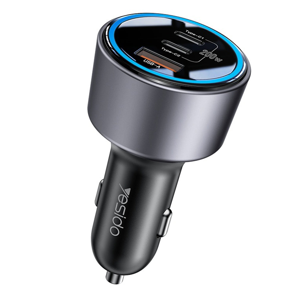 Yesido Y59 Car Charger, 200W, 5A, 1 x USB-A - 2 x USB-C, Black