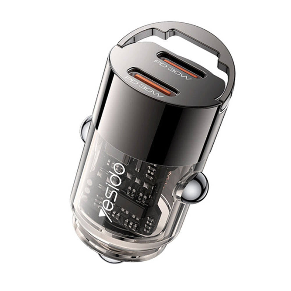 Biloplader Yesido Y69, 30W, 3A, 2 x USB-C, Sort