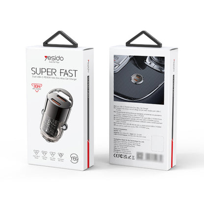 Biloplader Yesido Y69, 30W, 3A, 2 x USB-C, Sort