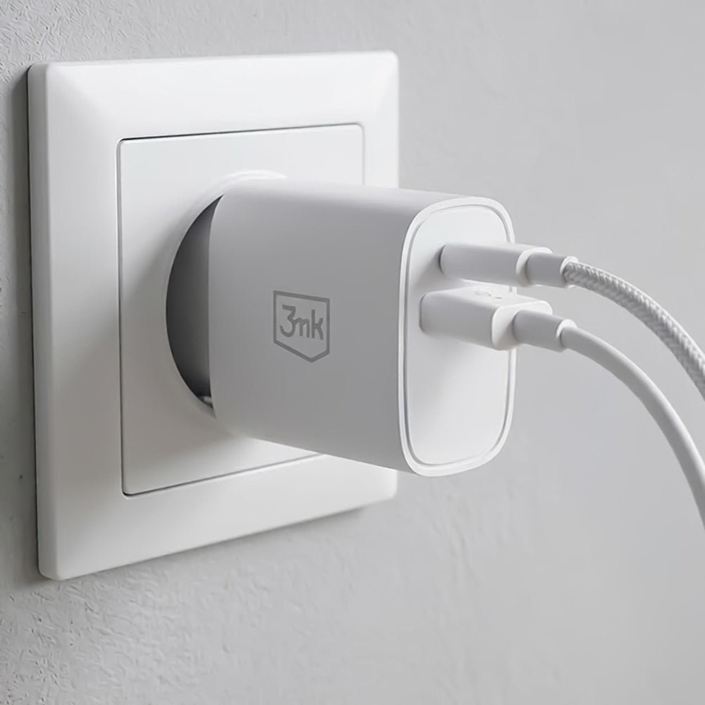 3MK FlowPower Netoplader, 25W, 1 x USB-A - 1 x USB-C, Hvid