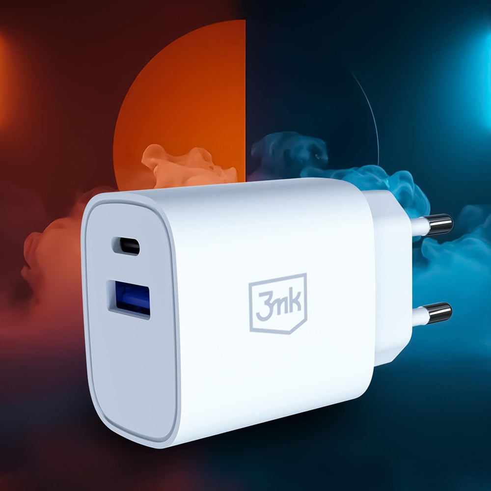 3MK FlowPower Netoplader, 30W, 1 x USB-A - 1 x USB-C, Hvid