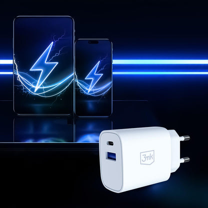 3MK FlowPower Netoplader, 30W, 1 x USB-A - 1 x USB-C, Hvid