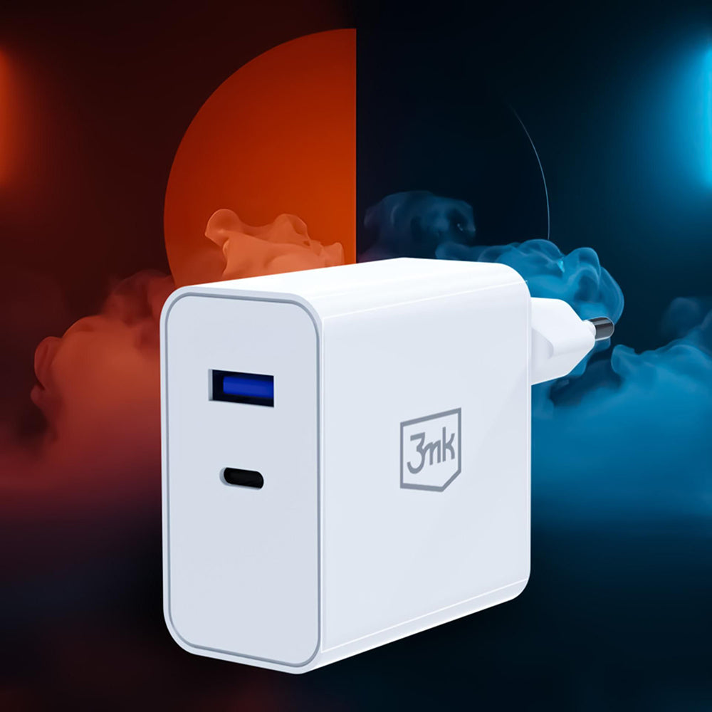 3MK FlowPower Netoplader, 45W, 1 x USB-A - 1 x USB-C, Hvid