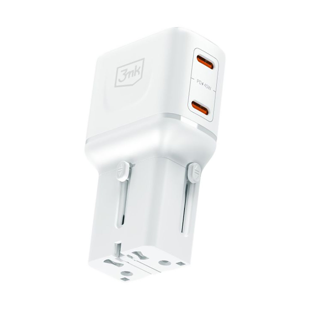 3MK Globe Travel Netoplader, 45W, 3A, 2 x USB-C, Hvid