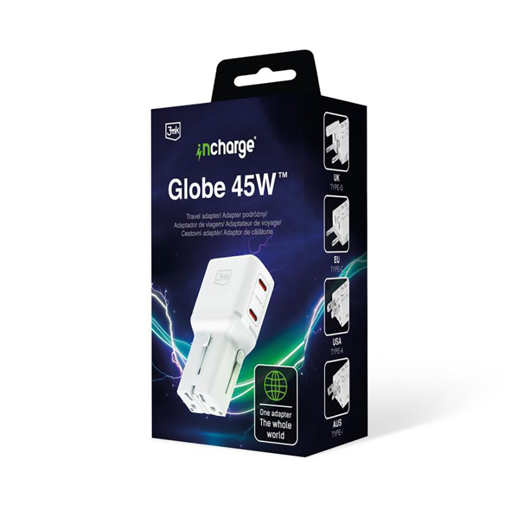 3MK Globe Travel Netoplader, 45W, 3A, 2 x USB-C, Hvid