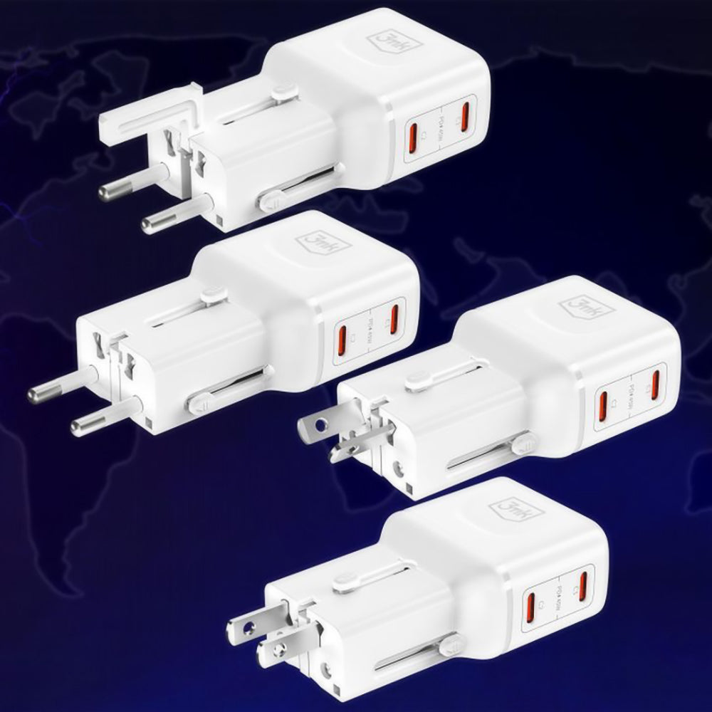 3MK Globe Travel Netoplader, 45W, 3A, 2 x USB-C, Hvid