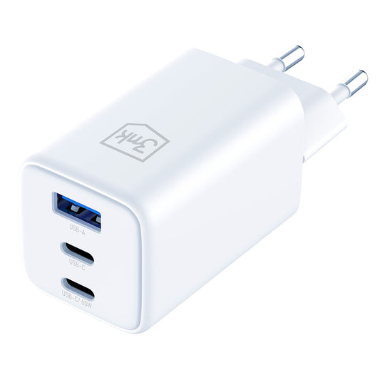Netværksoplader 3MK Hyper, 65W, 3.25A, 1 x USB-A - 2 x USB-C, Hvid