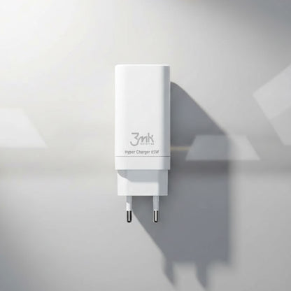 3MK HyperCharger Netoplader, 65W, 5A, 1 x USB-A - 2 x USB-C, Hvid