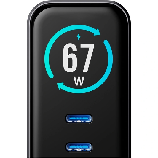 3MK InCharge Lumin Display Netoplader, 67W, 5A, 1 x USB-A - 2 x USB-C, Sort