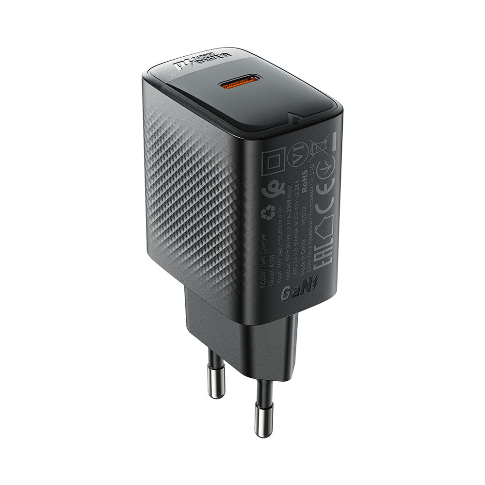 Netværksoplader Acefast A104, 25W, 3A, 1 x USB-C, Sort